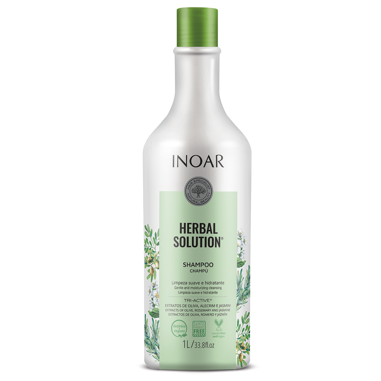 INOAR Herbal Solution Shampoo - šampūns ar olīvu, rozmarīna un jasmīna ekstraktu 1000 ml