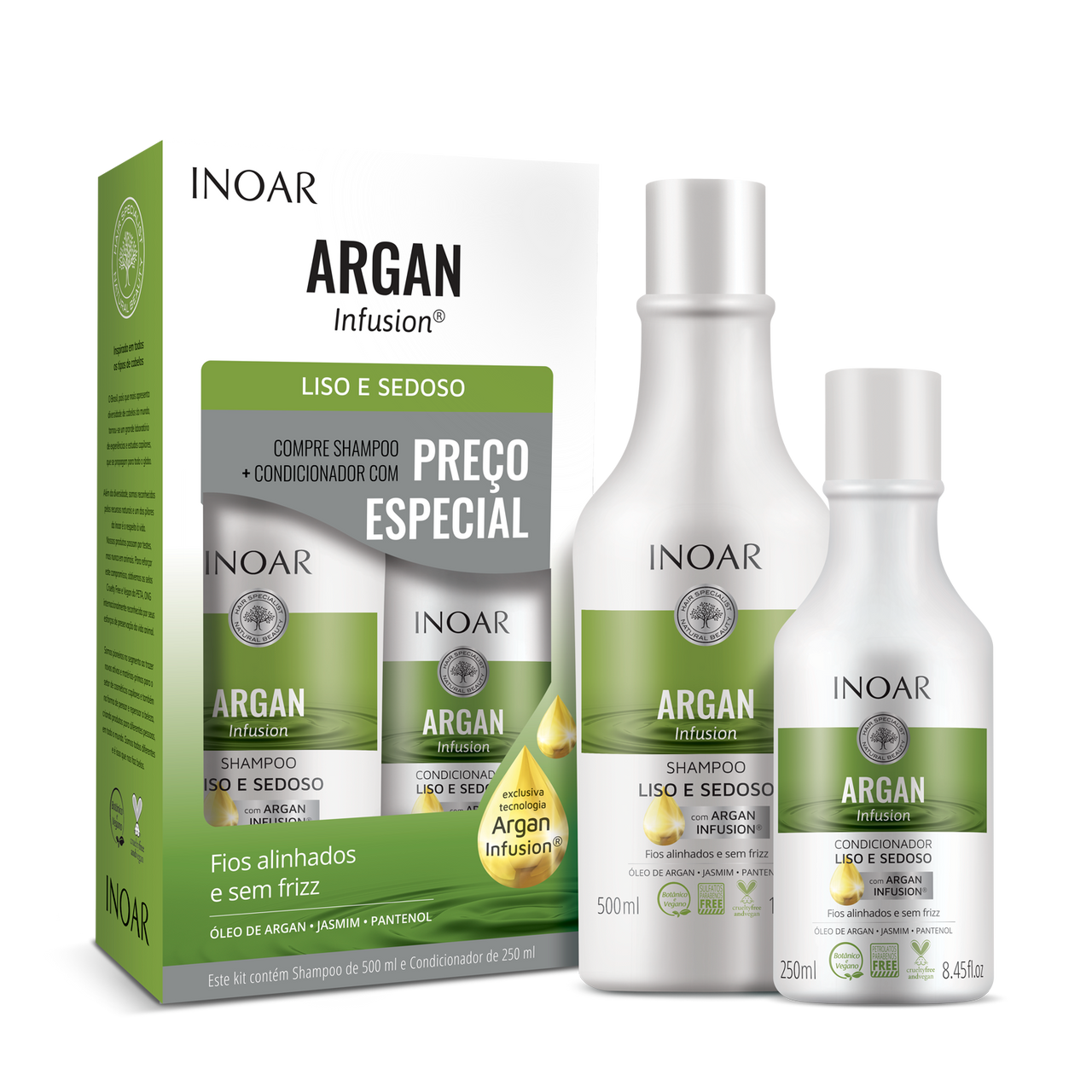 INOAR Argan Infusion Smooth and Silky Duo Kit - komplekts gludiem un mīkstiem matiem 500 ml+250 ml