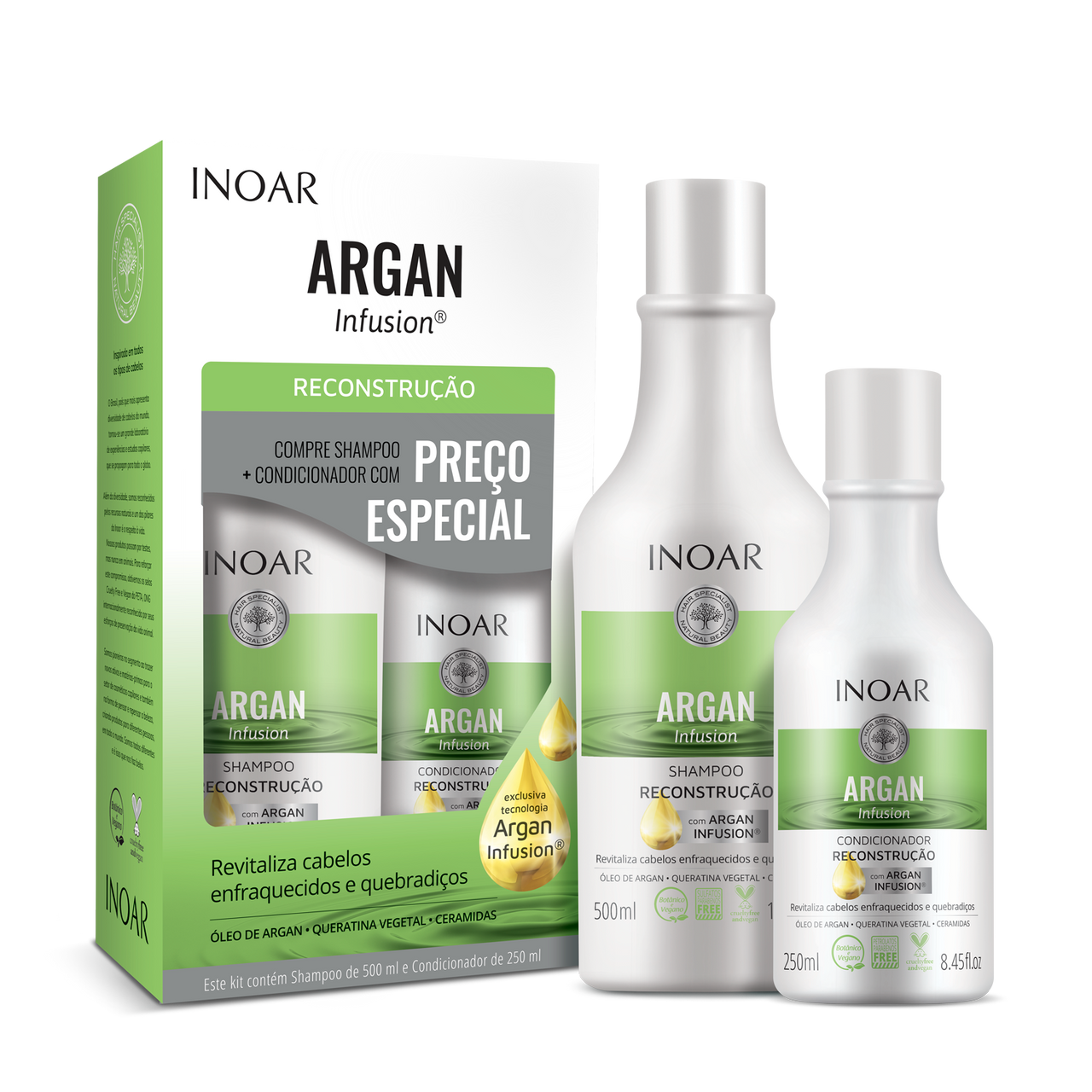 INOAR Argan Infusion Reconstruction Duo Kit - atjaunojošs komplekts 500 ml+250 ml