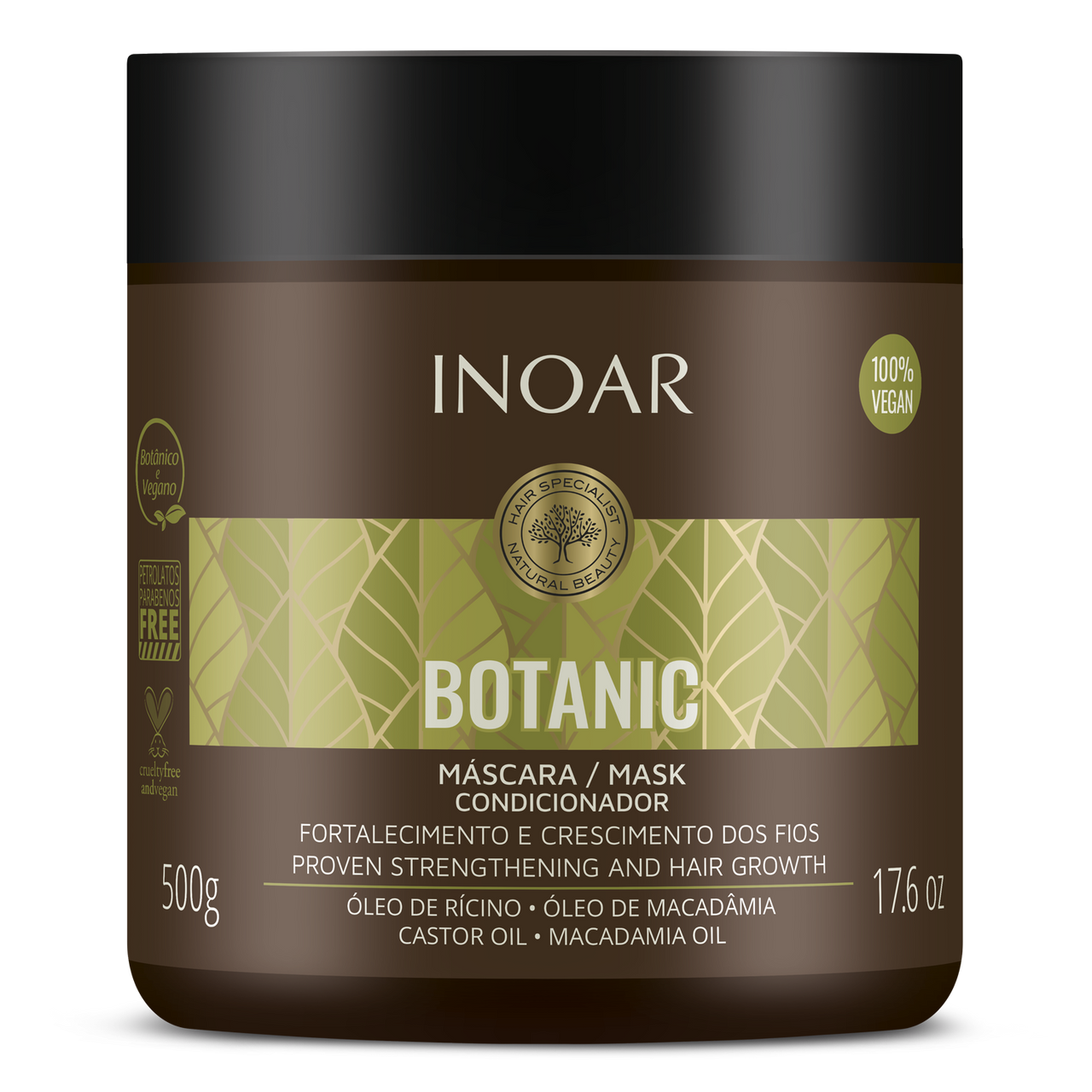 INOAR Botanic Mask - matus stiprinoša maska ar rīcineļļu 500 g