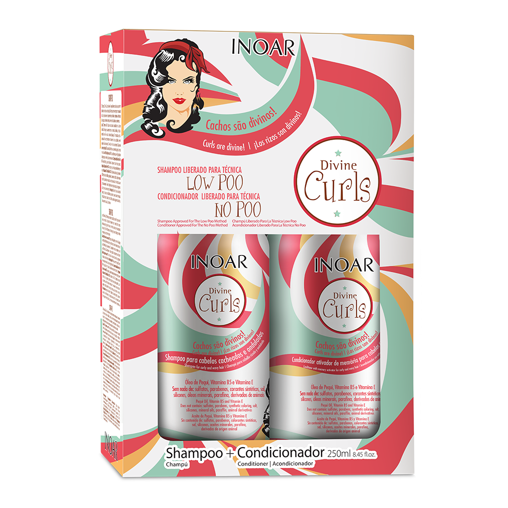 INOAR Divine Curls Duo Kit - instrumentu komplekts cirtainiem viļņotiem matiem 2x250 ml