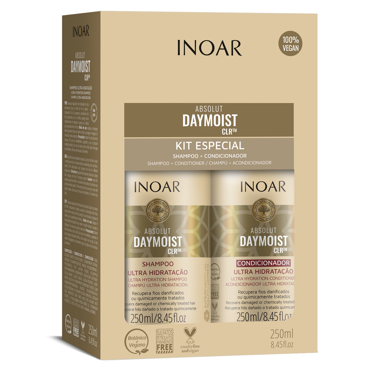 INOAR Absolut Daymoist Duo Kit - instrumentu komplekts ķīmiski bojātiem matiem 2x250 ml