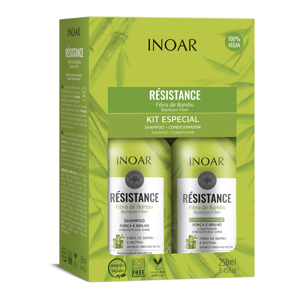 INOAR Resistance Fibra de Bambu Duo Kit - matu stiprināšanas komplekts 2x250 ml